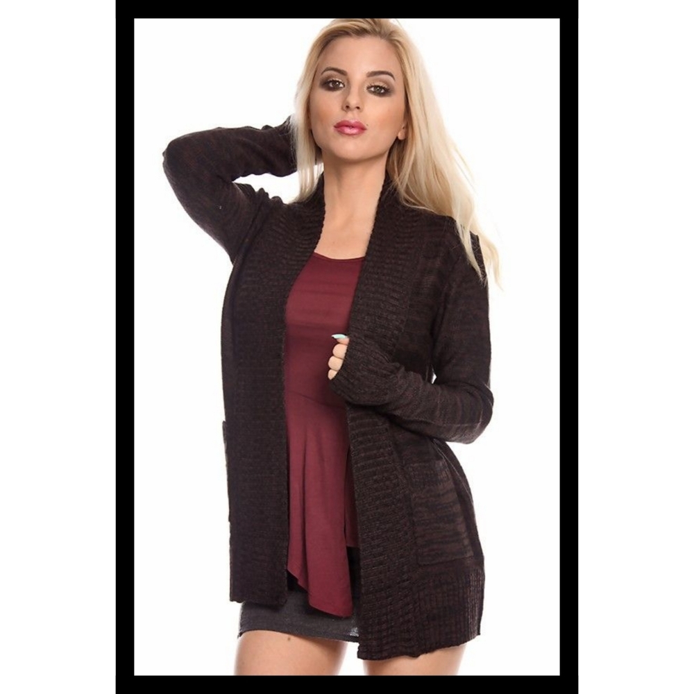 😻 Brown Cardigan Open Front Sweater Jacket